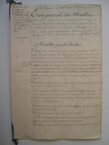 Etat des meubles fournis pour la naissance de Madame Louise Etat des meubles fournis pour la naissance de Madame Louise